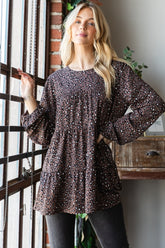 Heimish Women's Leopard Print Tiered Long Sleeve Blouse - Trendy & Versatile